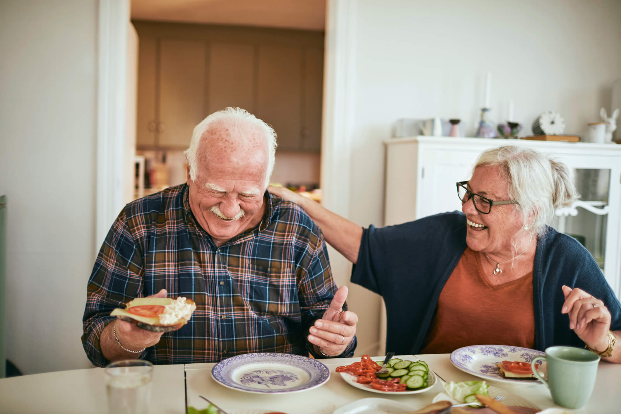 Close up of a senior couple having breakfast