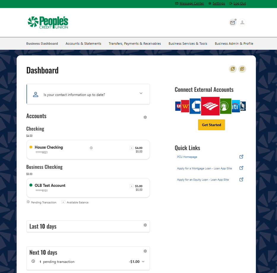 Business account dashboard