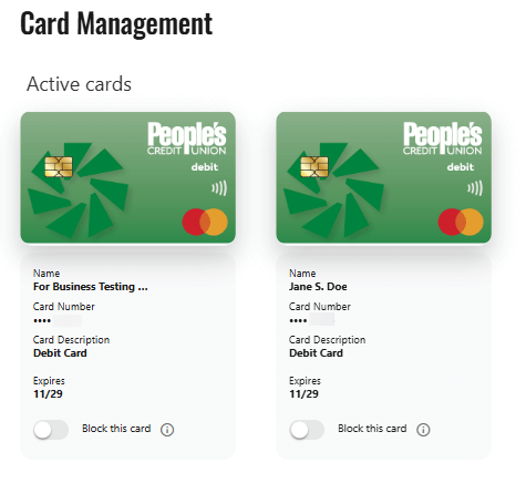 Card Management Screen