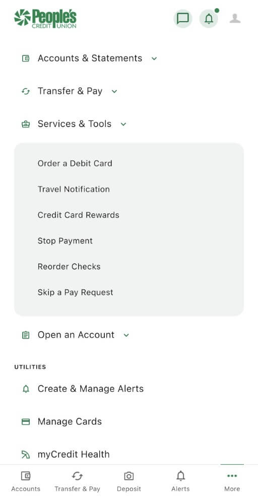 Services and tools screen